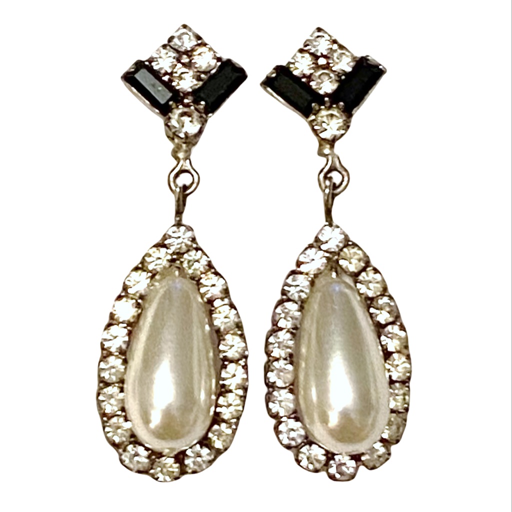 Vintage Pearl Rhinestone Dangle Earrings